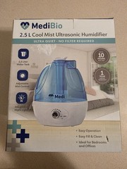 NEW MediBio 2.5L Cool Mist Ultrasonic Humidifier No Filter Required