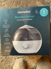 HoMedics Breathe Better Ultrasonic Tabletop Humidifier 0.63 Gal White/Gray