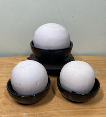 Set of 3 Stone Ball Bowl Round Pottery Humidifier Modern White Ceramic Natural