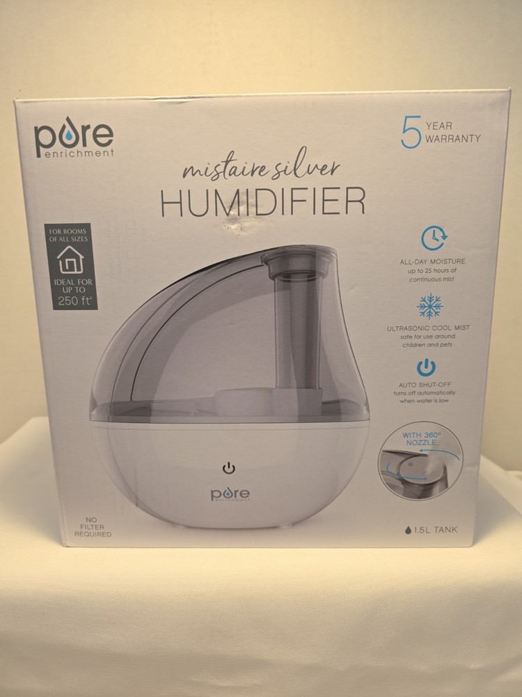Pure Enrichment Mistaire Silver Ultrasonic Cool Mist Humidifier, 1.5L Tank