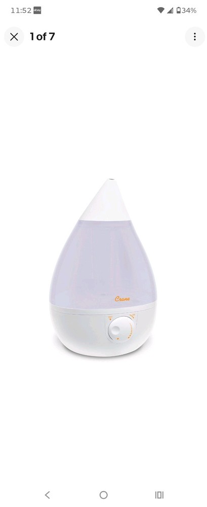 Crane White Drop Ultrasonic Cool Mist Teardrop Humidifier, 1 Gallon… Fast Ship