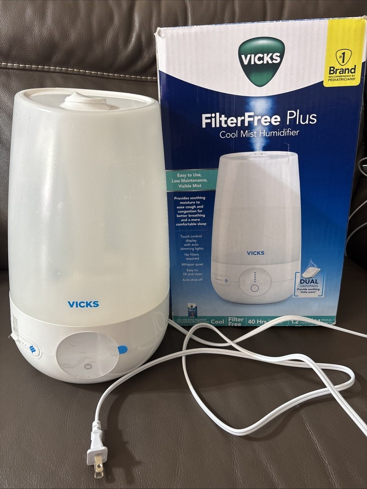 Vicks 1 Gallon Filter Free Cool Mist Ultrasonic Humidifier, VUL545, White