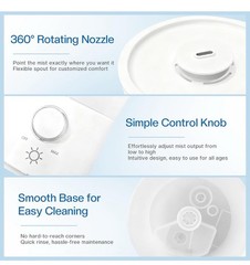 Cool Mist Humidifier for Bedroom, 3L Top Fill Ultrasonic Air Humidifier with Adj